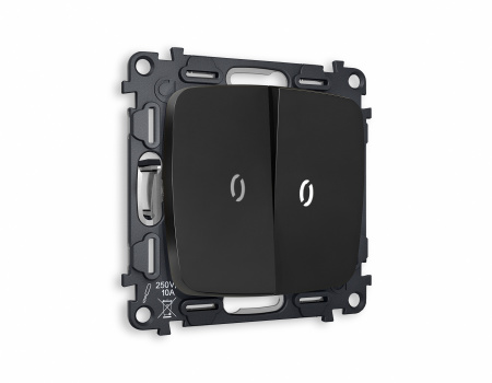 Комплект механизма 2-клавишного выключателя с подсветкой 5600K OMEGA MO804015 Черный матовый QUANT