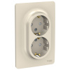 SE Unica New Беж Розетка с/з двойная, со шторками, винт. зажим.