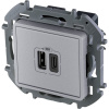 Legrand INSPIRIA Алюминий Зарядное устройство с двумя USB-разьемами A-C 240В/5В 3000мА
