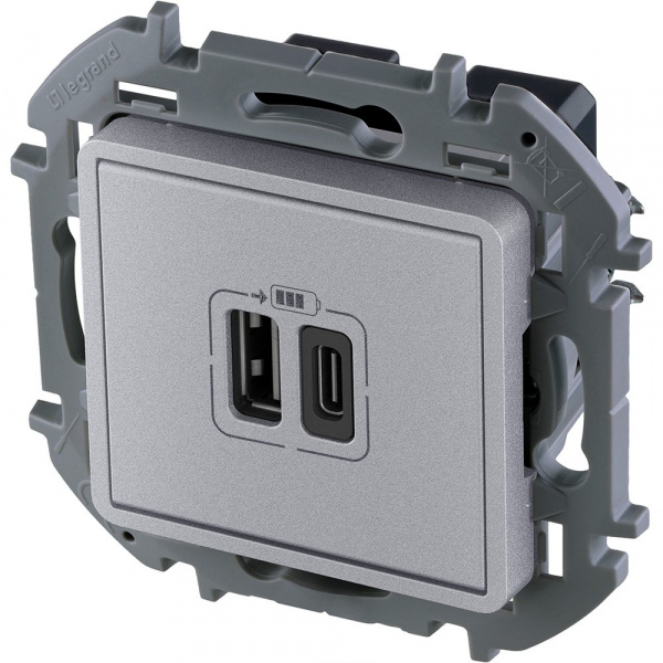 Legrand INSPIRIA Алюминий Зарядное устройство с двумя USB-разьемами A-C 240В/5В 3000мА