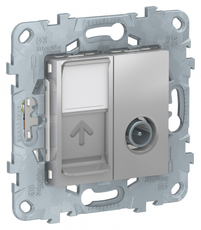 SE Unica New Алюминий Розетка TV одиночная + комп. RJ45 кат.6 UTP, 1 модуль