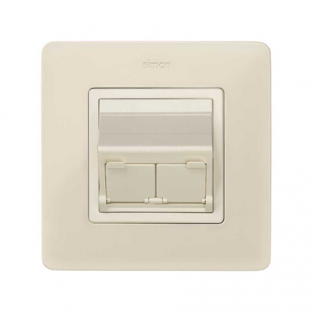 Simon 82 Розетка наклонная для передачи данных со шторками на 2 разъема RJ45 цвета слоновая кость