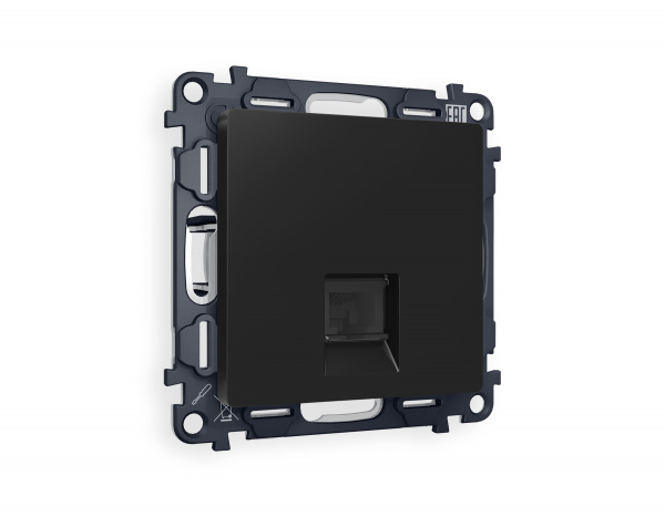 Комплект механизма телефонной розетки ALFA MA812030 Черный матовый RJ-11(4P4C) с защитной шторкой QUANT