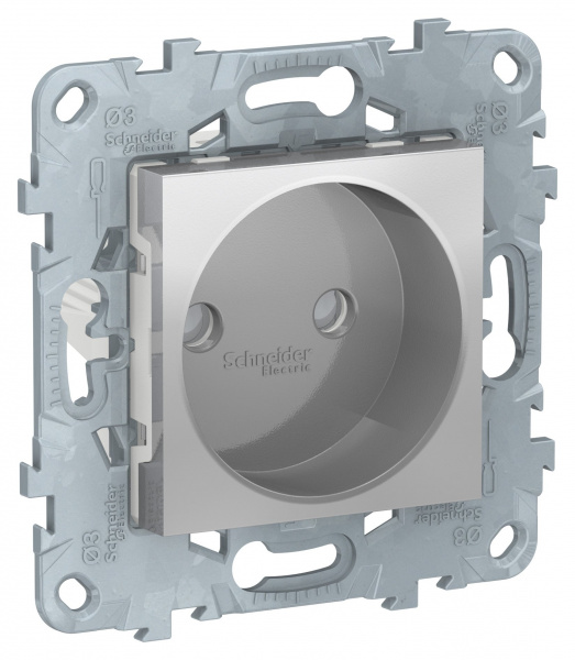 SE Unica New Алюминий Розетка б/з со шторками, винт. зажим, 16 А