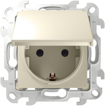 Simon 24 Слоновая кость Розетка 2К+3 Sсhuko IP44 c крышкой и защитными шторками