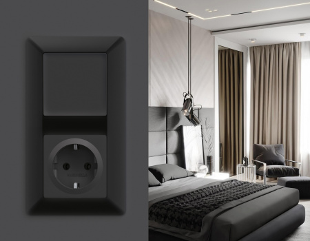 Лицевая панель ALFA (Графит Мягкое касание) для электрической розетки с заземлением QUANT AP9060