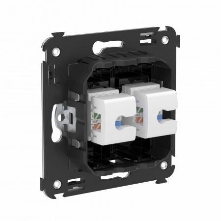 DKC Avanti Телефонная розетка RJ-12 без шторки в стену двойная, Черный квадрат