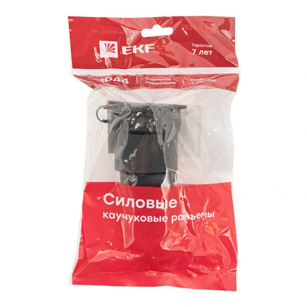 EKF Basic Розетка переносная с защитной крышкой каучуковая 230В 2P+PE 16A IP44