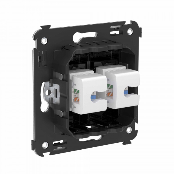 DKC Avanti Телефонная розетка RJ-12 без шторки в стену двойная, Черный квадрат