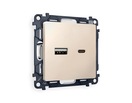 Комплект механизма розетки ALFA MA331010 Бежевый матовый 2USB A+C 20W быстрая зарядка QUANT