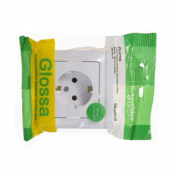 SE Glossa Бел Розетка с/з (в сборе с рамкой)