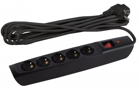 ЭРА Сетевой фильтр ЭРА SFX-5es-2m-B с надежной защитой с заземлением с выключателем 5 розеток 2м 10А черный