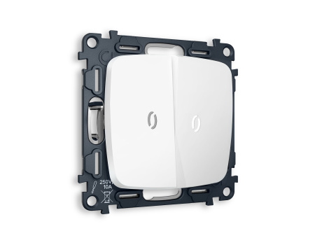 Комплект механизма 2-клавишного выключателя с подсветкой 5600K OMEGA MO124015 Белый матовый QUANT