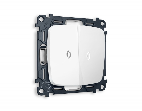 Комплект механизма 2-клавишного выключателя с подсветкой 5600K OMEGA MO124015 Белый матовый QUANT