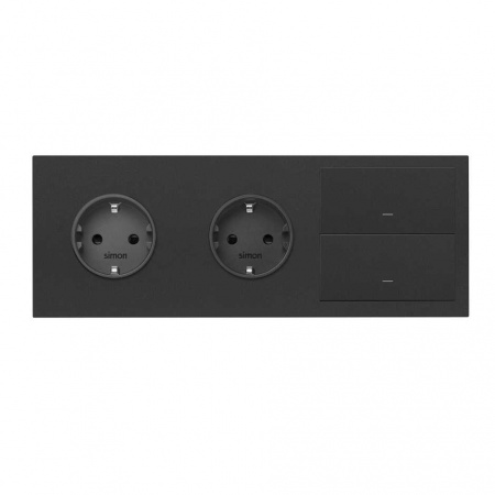 Simon 100 Кит 3 поста механизм 2 розетки Schuko + 2 переключателя (проходные) + суппорт