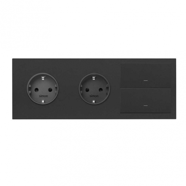 Simon 100 Кит 3 поста механизм 2 розетки Schuko + 2 переключателя (проходные) + суппорт