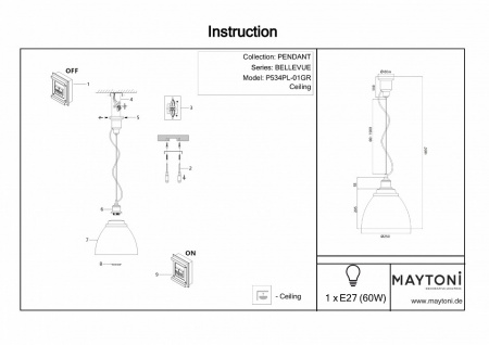 Подвесной светильник P534PL-01GR Maytoni Bellevue