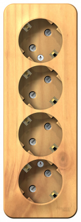 SE Blanca наруж Ясень Розетка 4-ая с/з со шторками 16А, 250В, изолир. пластина