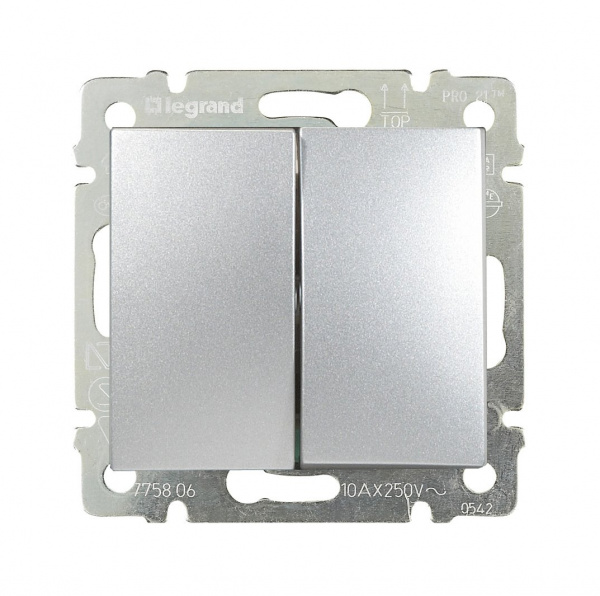 Legrand Valena Алюминий Выключатель 2-х клавишный