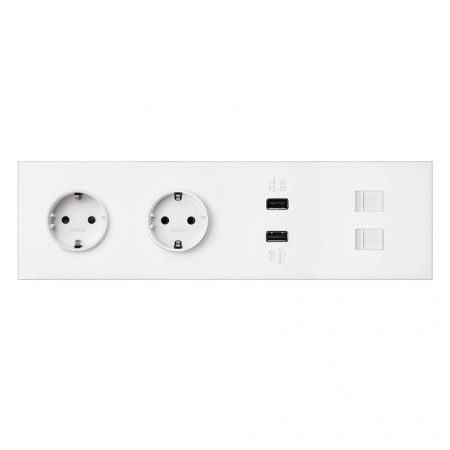 Simon 100 Кит 4 поста механизм 2 розетки Schuko + 2 з/у USB SC 2.1A + 2 розетки RJ45 Cat.6 + суппорт