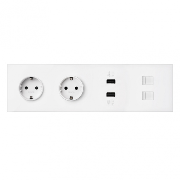 Simon 100 Кит 4 поста механизм 2 розетки Schuko + 2 з/у USB SC 2.1A + 2 розетки RJ45 Cat.6 + суппорт