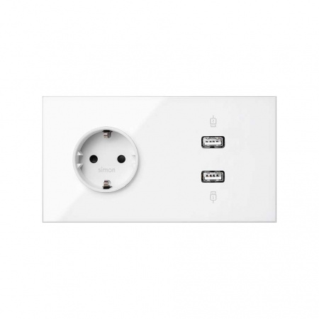 Simon 100 Кит 2 поста механизм 1 розетка Schuko + 1 з/у 2хUSB + суппорт