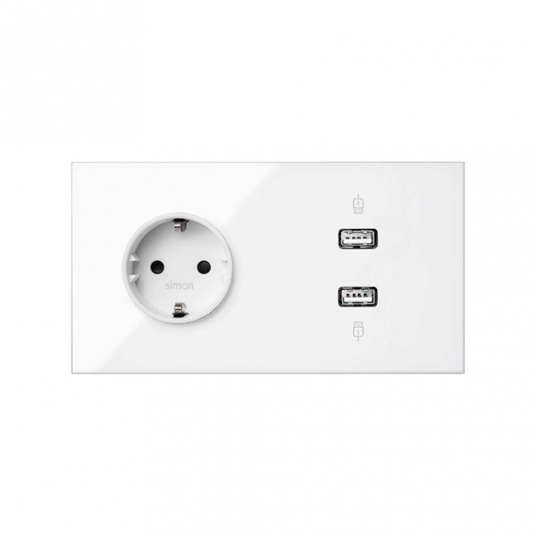 Simon 100 Кит 2 поста механизм 1 розетка Schuko + 1 з/у 2хUSB + суппорт