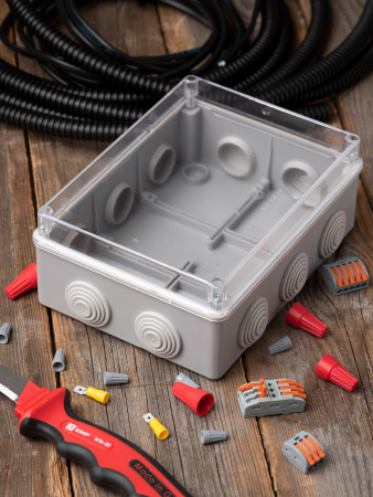 EKF PROxima Коробка распаячная КМР-050-042пк пылевлагозащищенная, 10 мембранных вводов, уплотнительный шнур, прозрачная крышка (190х140х70)