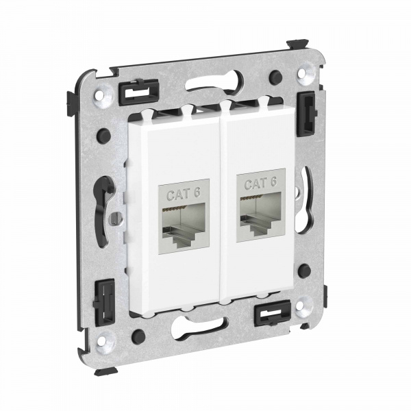 DKC Avanti Компьютерная розетка RJ-45 без шторки в стену, кат.6 двойная экранированная, Белое облако