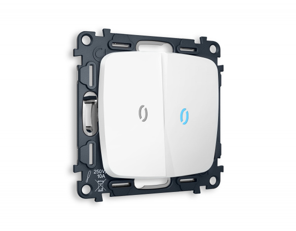 Комплект механизма 2-клавишного выключателя с подсветкой 10000K OMEGA MO124020 Белый матовый QUANT