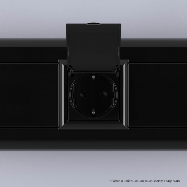 DKC Avanti Черный квадрат Розетка с крышкой 2P+E со шторками 2 модуля