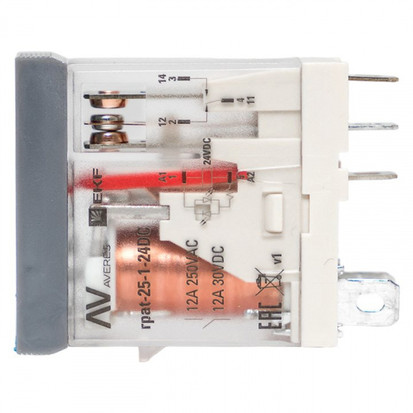 EKF Averes Реле промежуточное с кнопкой и мех. Индикацией RPAt 25/1 12A 24В DC