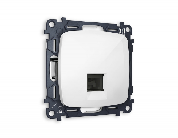 Комплект механизма компьютерной розетки OMEGA MO112010 Белый глянец RJ-45(8P8C) CAT6 с защитной шторкой QUANT