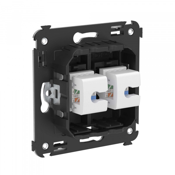DKC Avanti Компьютерная розетка RJ-45 без шторки в стену, кат.5е двойная, Черный матовый