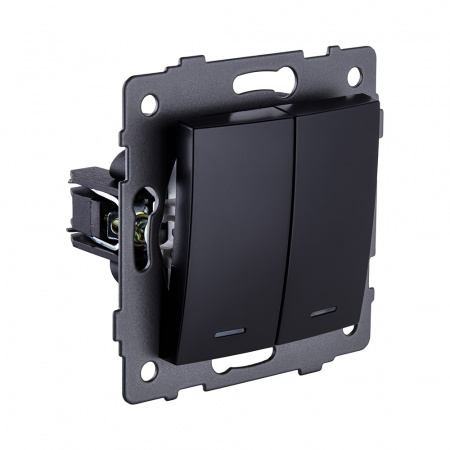 Выключатель кнопочный 2-клавишный 10А/250В с LED подсветкой, изогнутый, черный Kollinger REA-R-014BK для Aspekt, Eleganz, Reflex