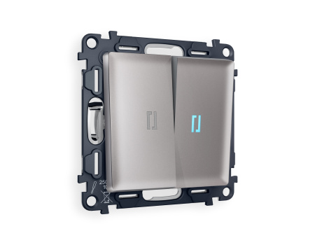 Комплект механизма 2-клавишного проходного выключателя с подсветкой 10000K ALFA MA504040 Сталь матовый QUANT