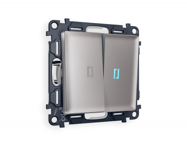 Комплект механизма 2-клавишного выключателя с подсветкой 10000K ALFA MA504020 Сталь матовый QUANT