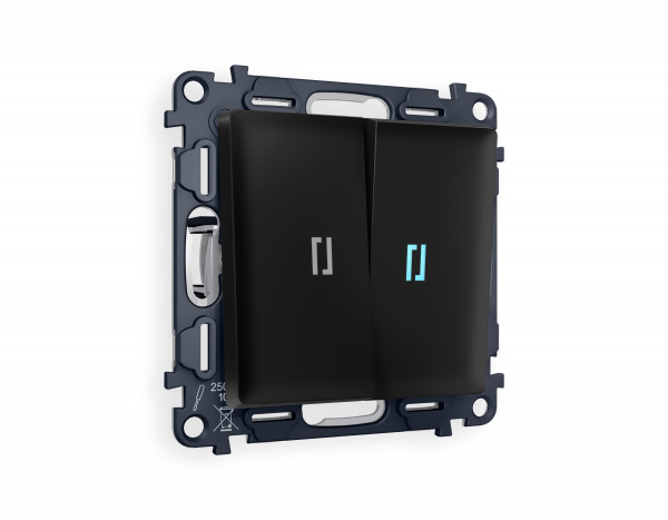 Комплект механизма 2-клавишного проходного выключателя с подсветкой 10000K ALFA MA804040 Черный матовый QUANT