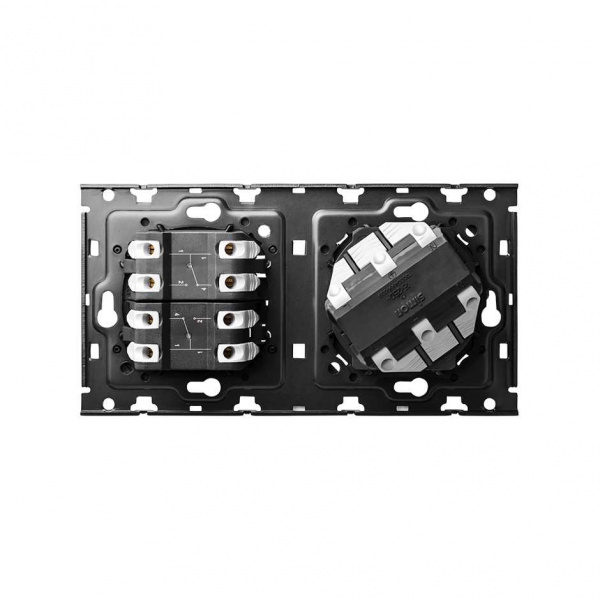 Simon 100 Кит 2 поста механизм 1 розетка Schuko + 2 переключателя (проходные) + суппорт
