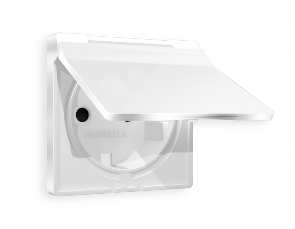 Лицевая панель ALFA (Белый глянец) для электрической розетки с заземлением со шторками и крышкой IP44 QUANT AP1080