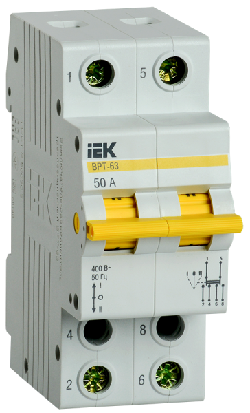 IEK KARAT Выключатель-разъединитель трехпозиционный ВРТ-63 2P 50А