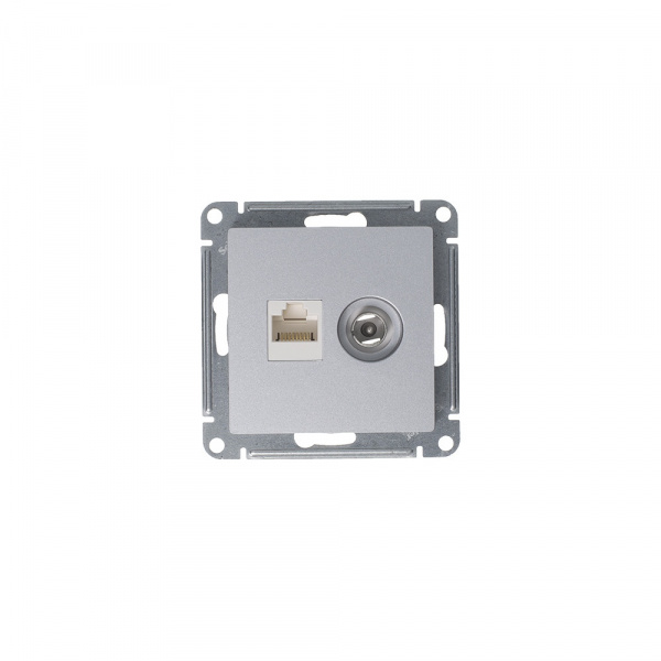 SE AtlasDesign Алюминий Розетка двойная комп+ТВ, RJ45+TV, кат.5E, механизм
