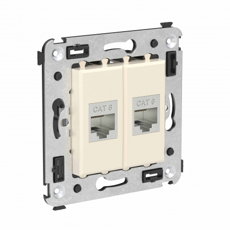DKC Avanti Компьютерная розетка RJ-45 без шторки в стену, кат.6 двойная экранированная, Ванильная дымка