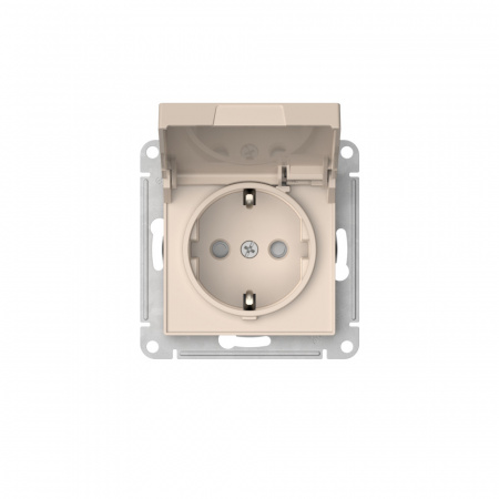 Systeme Electric AtlasDesign Бежевый Розетка с заземл. со шторк. с крышкой, 16А,IP20,мех., быстрозажим. клем.