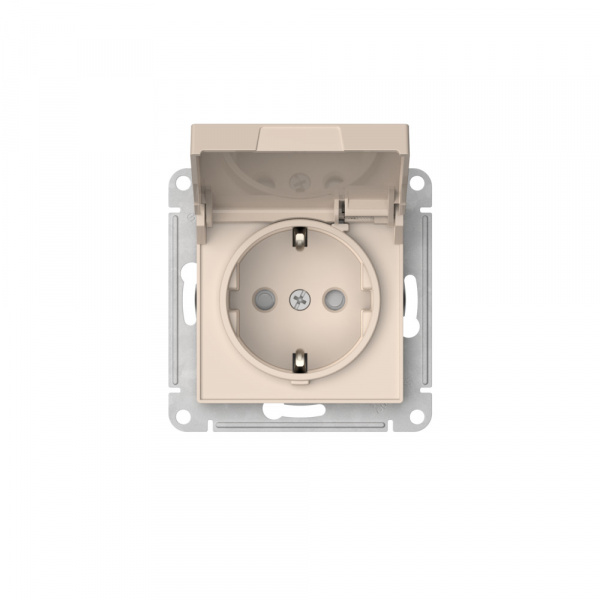 Systeme Electric AtlasDesign Бежевый Розетка с заземл. со шторк. с крышкой, 16А,IP20,мех., быстрозажим. клем.