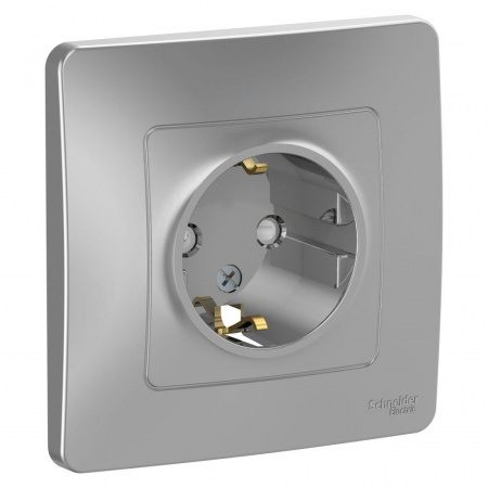 SE Blanca внутр Алюминий Розетка с/з со шторками, 16А, 250В