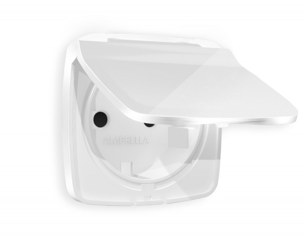 Лицевая панель OMEGA (Белый глянец) для розетки с заземлением со шторками и крышкой IP44 QUANT