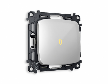 Комплект механизма 1-клавишного проходного выключателя с подсветкой 3200K OMEGA MO402030 Серебро глянец QUANT