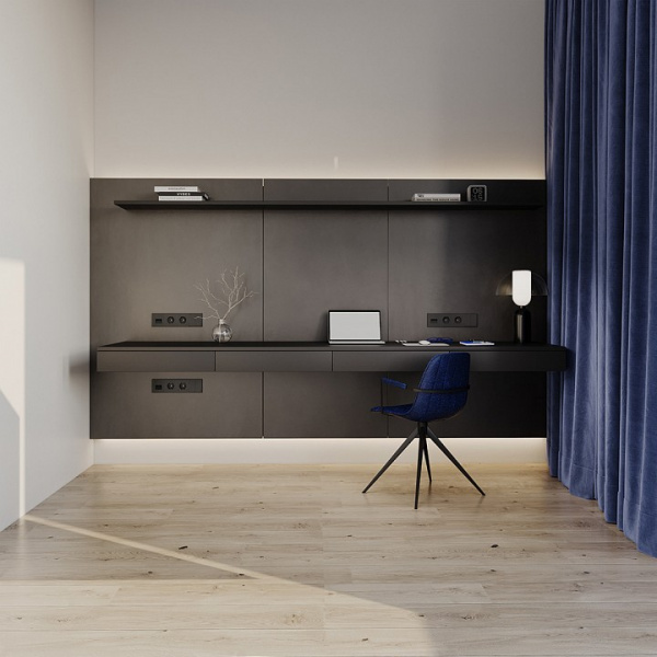 Розетка встраиваемая VOLTUM S70 с заземлением и защитными шторками, 16А, (черный матовый)