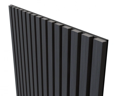 Акустическая панель, черный войлок, 2750х600х21мм, рейки МДФ, шпон дуб антрацит темно-серый